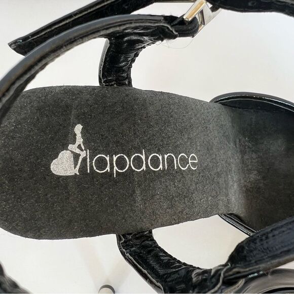 Lapdance Black Patent Leather Strappy Clear Platform Heel - Picture 6 of 10